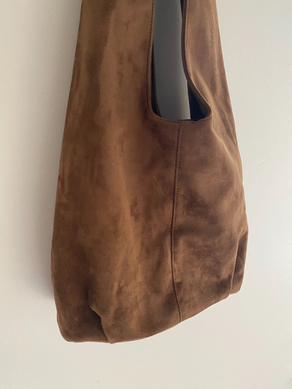 H&M Brown Faux Suede Slouchy Hobo Shoulder Bag Boho Minimalist Large - Picture 4 of 8